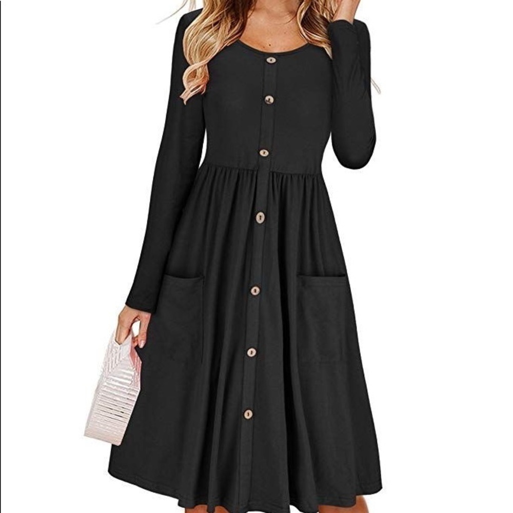 KILIG Black Long Sleeve Button Front Midi Dress!!!